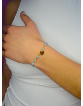 Υποαλλεργικό Βραχιόλι Χρυσό Με Γαλάζιες Πέτρες Και Χρυσή Καρδιά 15/19CM (BE2GS35C) Farma Bijoux
