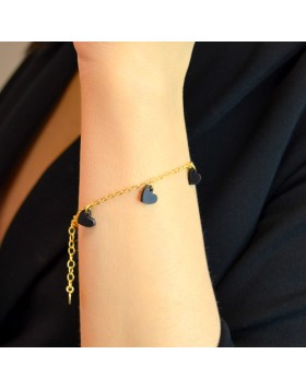 Υποαλλεργικό Βραχιόλι με 5 Μαύρες Καρδιές 16/19CM (2G5C) Farma Bijoux