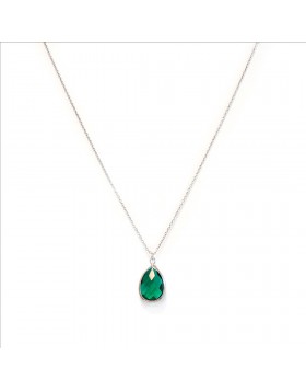 Υποαλλεργικό Κολιέ Ασημί Με Πράσινη Πέτρα 45/50CM (BE1SC12) Farma Bijoux