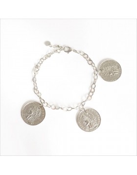 Υποαλλεργικό Βραχιόλι Ασημί Με Μενταγιόν Νομίσματα 16/19CM (BE2S3M) Farma Bijoux