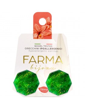 Υποαλλεργικά Σκουλαρίκια Οκτάγωνα Πράσινο Μάρμαρο 20mm (BEWE01) Farma Bijoux