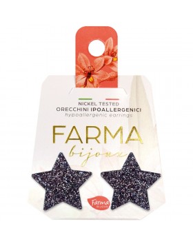 Υποαλλεργικά Σκουλαρίκια Αστέρια Μαύρα Με Glitter 22mm (BEL41C95) Farma Bijoux