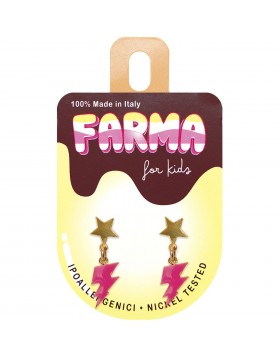 Υποαλλεργικά Σκουλαρίκια for Kids Χρυσά Αστέρια Με Ροζ Κεραυνούς 20mm (BEPS988) Farma Bijoux