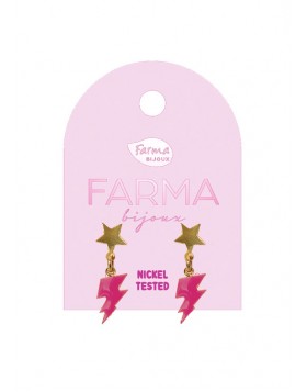 Υποαλλεργικά Σκουλαρίκια for Kids Χρυσά Αστέρια Με Ροζ Κεραυνούς 20mm (BEPS988) Farma Bijoux