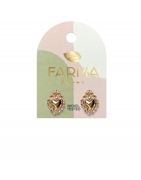 Υποαλλεργικά Σκουλαρίκια Χρυσές Σκαλισμένες Καρδιές 14mm (BEG014) Farma Bijoux