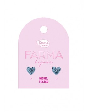 Υποαλλεργικά Σκουλαρίκια for Kids Μπλε Καρδιές Γκλίττερ 8mm (BEL13) Farma Bijoux