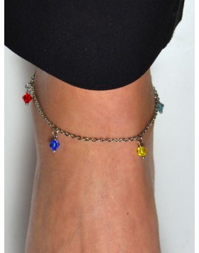 Υποαλλεργική Αλυσίδα Ποδιού Ασημί Με Χρωματιστές Πέτρες 23/29CM (BE3A5MC) Farma Bijoux