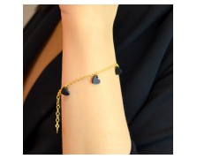 Υποαλλεργικό Βραχιόλι με 5 Μαύρες Καρδιές 16/19CM (2G5C) Farma Bijoux